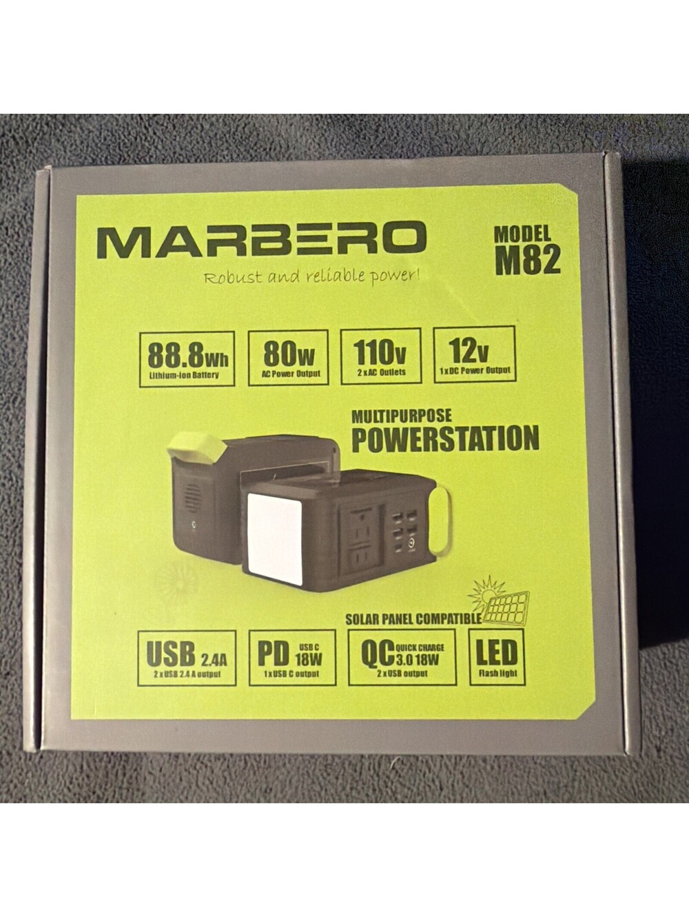 MARBERO M82 Portable Power Station 88.8Wh 80W 24000mAh Open Box w/ Charger